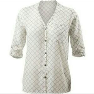 Cabi 740 Chessboard Sheer White Blouse SZ S
